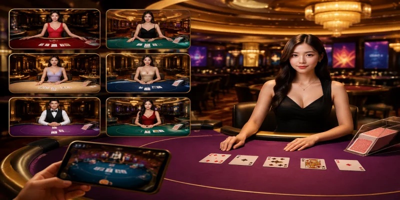 Giao diện sảnh casino new88 trực quan với các bàn chơi Baccarat và Roulette trực tuyến sắc nét.