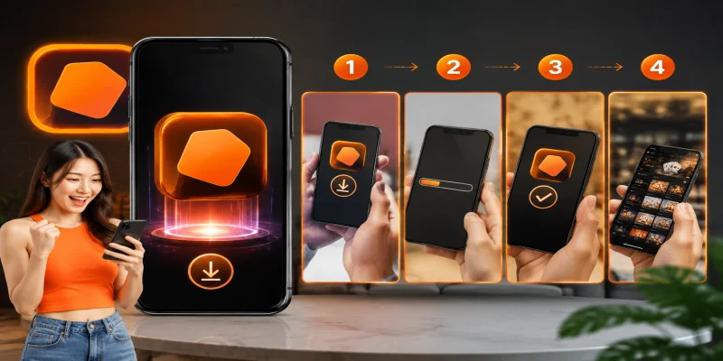 Giao diện trực quan và các bước thực hiện tải app NEW88 thành công trên điện thoại Android